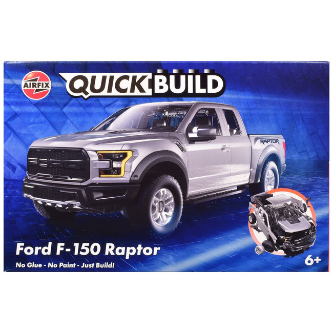 Skill 1 Model Kit Ford F-150 Raptor Pickup Truck Gray Snap Together Snap Together Painted Plastic Model Car Kit by Airfix Quickbuild-Airfix-ModelCars.com