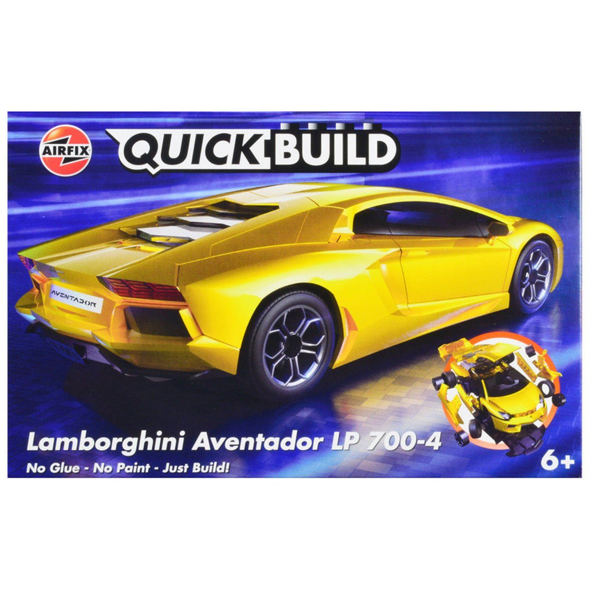 Skill 1 Model Kit Lamborghini Aventador LP 700-4 Yellow Snap Together Painted Plastic Model Car Kit by Airfix Quickbuild-Airfix-ModelCars.com