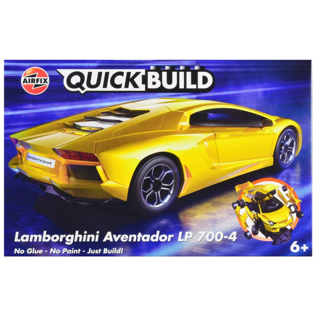 Skill 1 Model Kit Lamborghini Aventador LP 700 - 4 Yellow Snap Together Painted Plastic Model Car Kit by Airfix Quickbuild - Airfix Quickbuild - ModelCars.com