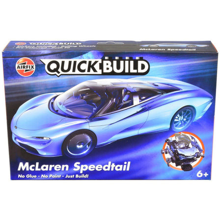 Skill 1 Model Kit McLaren Speedtail Light Blue with Black Top Snap Together Painted Plastic Model Car Kit by Airfix Quickbuild - Airfix Quickbuild - ModelCars.com