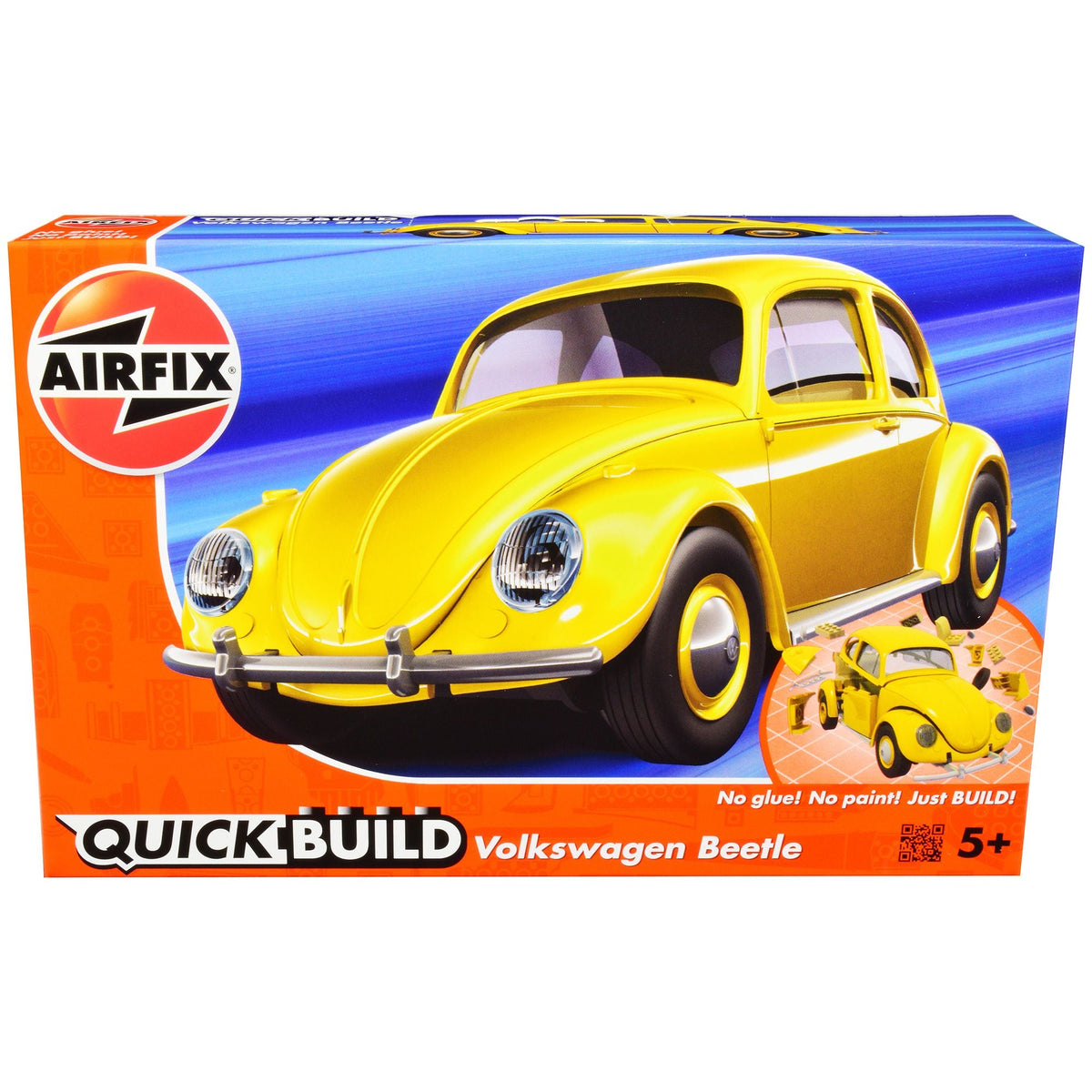 Skill 1 Model Kit Old Volkswagen Beetle Yellow Snap Together Model by Airfix Quickbuild-Airfix-ModelCars.com
