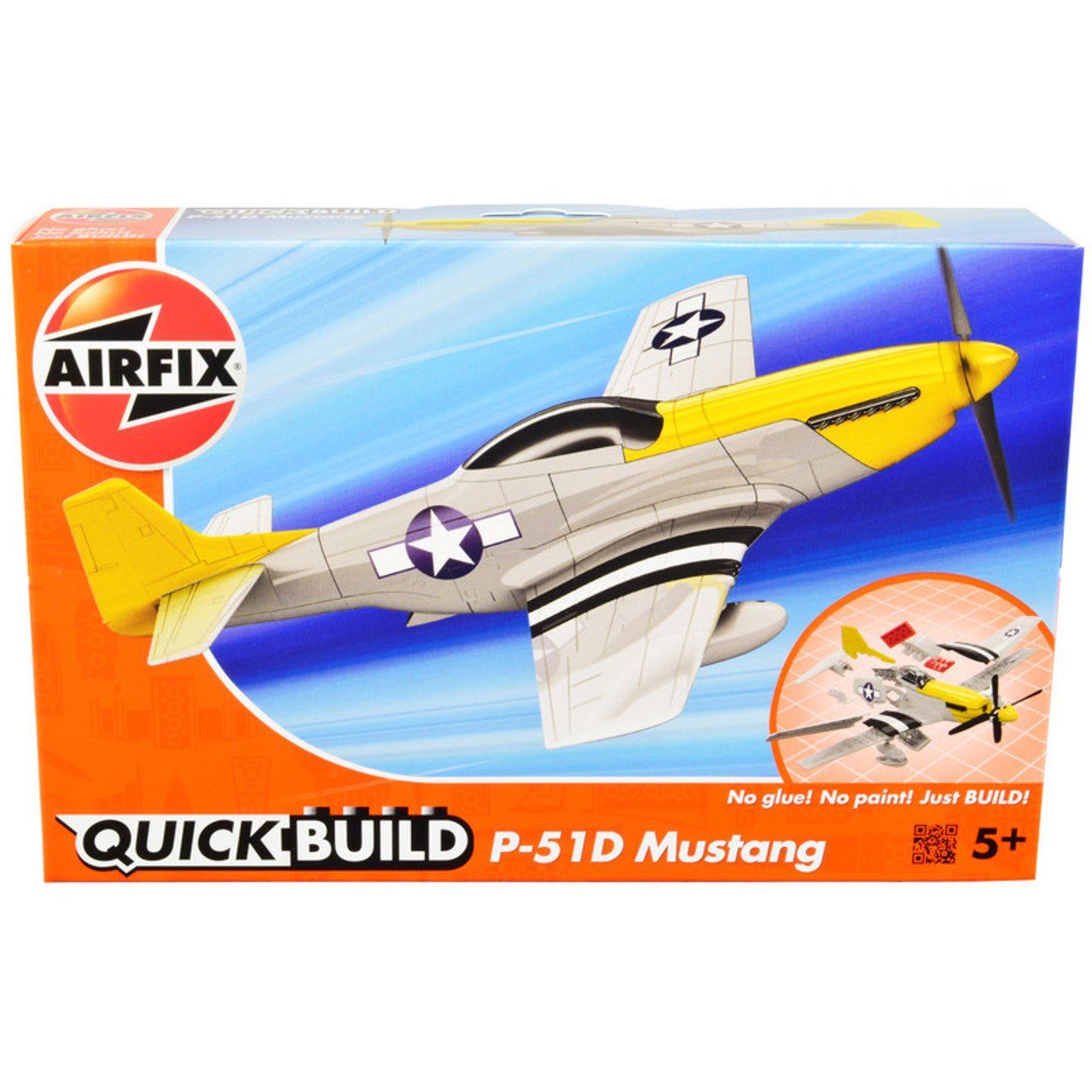 Skill 1 Model Kit P - 51D - Mustang Snap Together Painted Plastic Model Airplane Kit by Airfix Quickbuild - Airfix Quickbuild - ModelCars.com