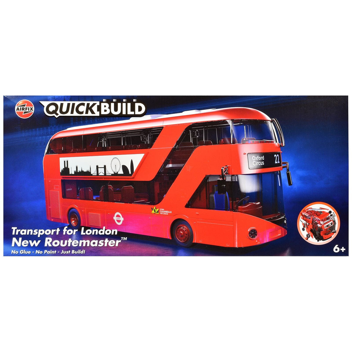 Skill 1 Model Kit Routemaster Double-Decker Bus "Transport for London" Snap Together Plastic Model Kit by Airfix Quickbuild-Airfix-ModelCars.com