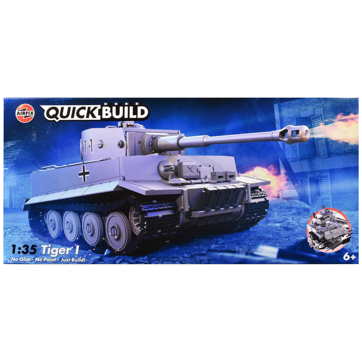 Skill 1 Model Kit Tiger I Tank "German Army" Snap Together Painted Plastic Model Tank Kit 1/35 Scale by Airfix Quickbuild-Airfix-ModelCars.com