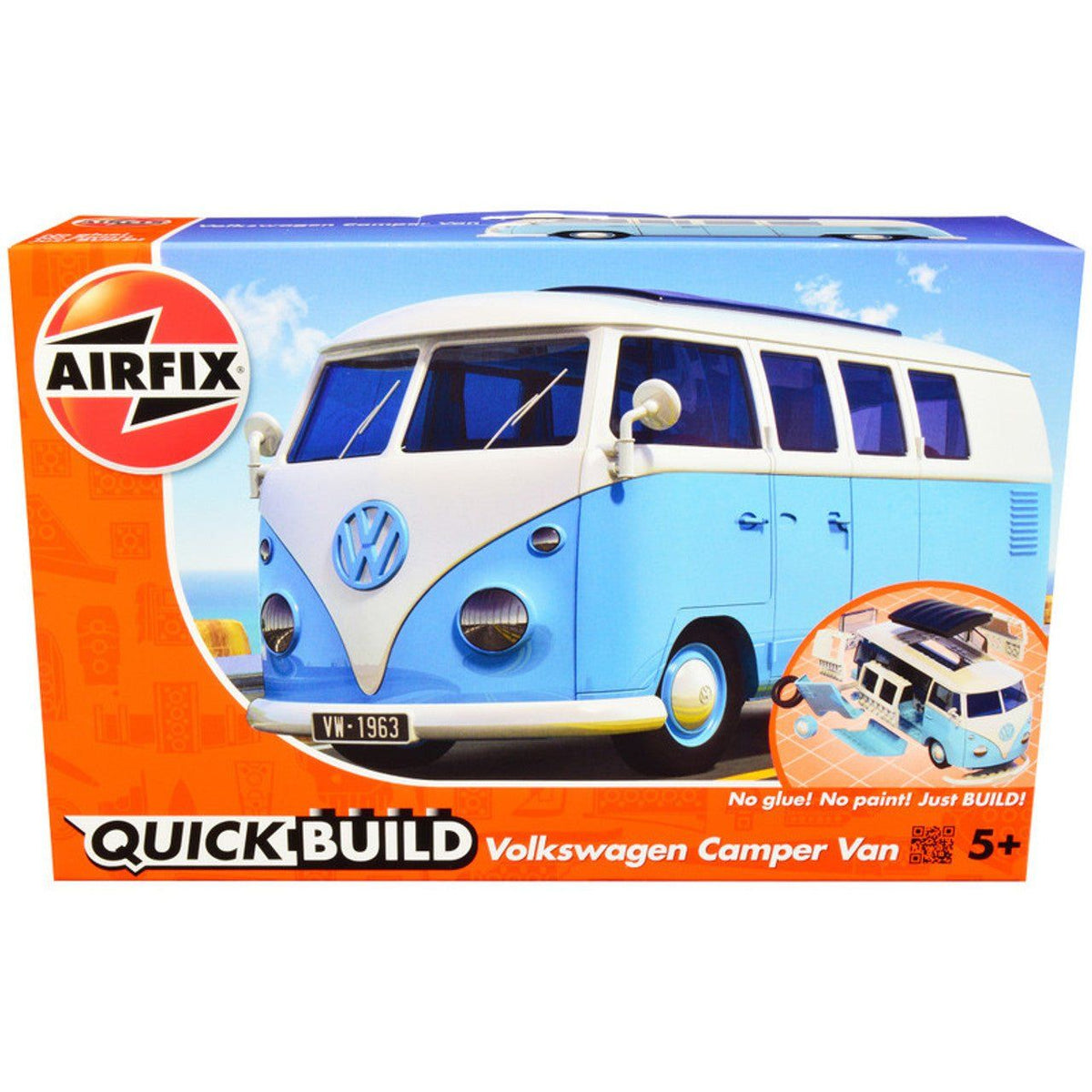 Skill 1 Model Kit Volkswagen Camper Van Blue Snap Together Model by Airfix Quickbuild-Airfix-ModelCars.com