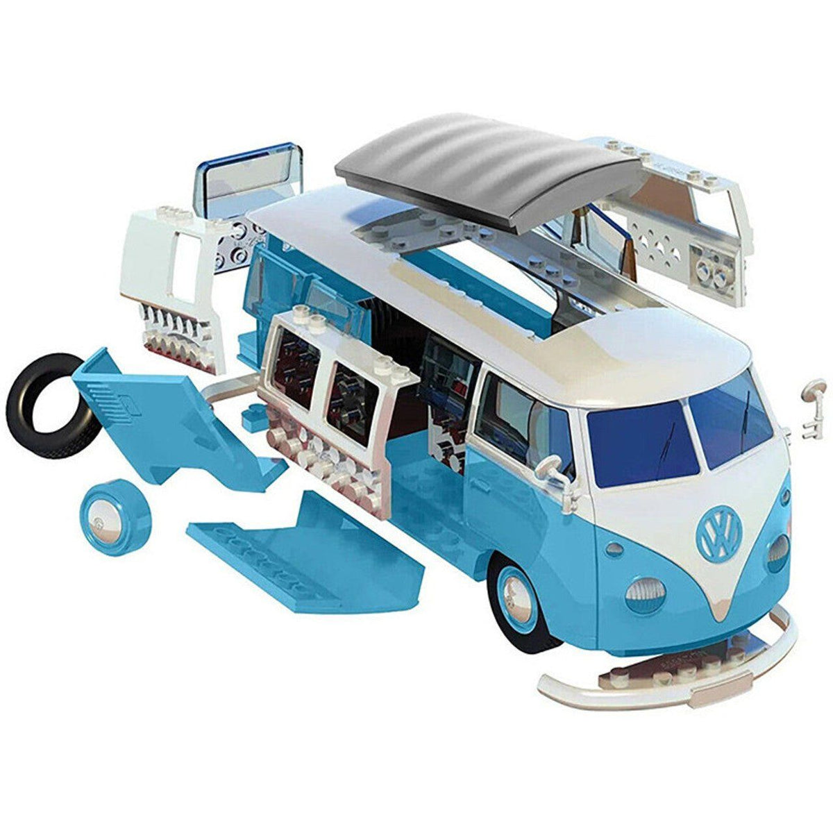 Skill 1 Model Kit Volkswagen Camper Van Blue Snap Together Model by Airfix Quickbuild-Airfix-ModelCars.com