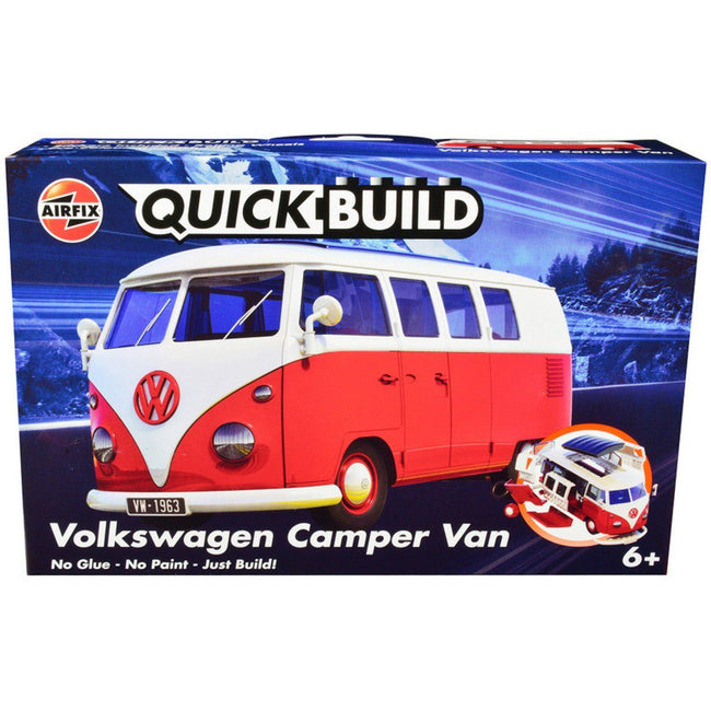 Skill 1 Model Kit Volkswagen Camper Van Red Snap Together Model by Airfix Quickbuild - Airfix Quickbuild - ModelCars.com
