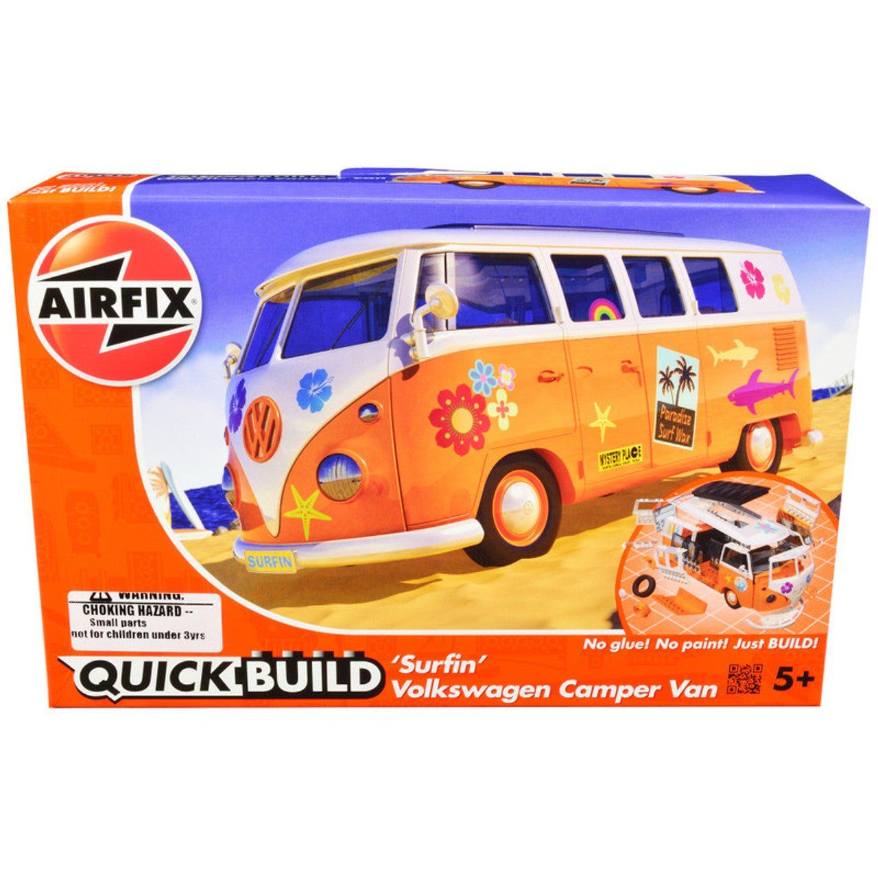 Skill 1 Model Kit Volkswagen Camper Van Surfin Snap Together Model by Airfix Quickbuild - Airfix Quickbuild - ModelCars.com