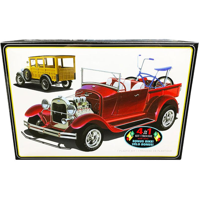 Skill 2 Model Kit 1929 Ford Woody Pickup 4-in-1 Kit with Bike 1/25 Scale Model by AMT-AMT-ModelCars.com