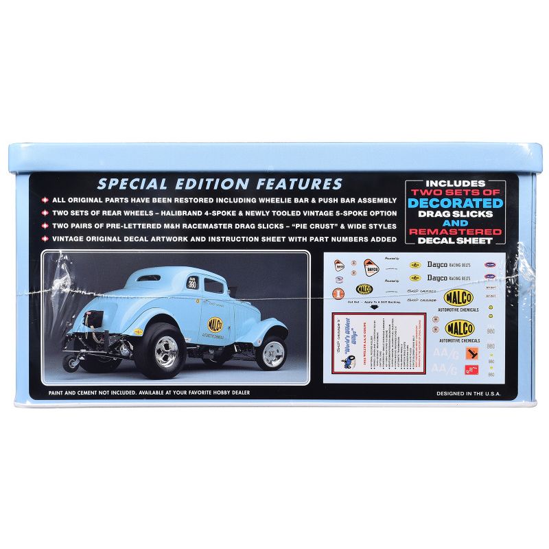 Skill 2 Model Kit 1933 Willys Gasser "Ohio George" with Collectible Tin Packaging 1/25 Scale Model by AMT-AMT-ModelCars.com