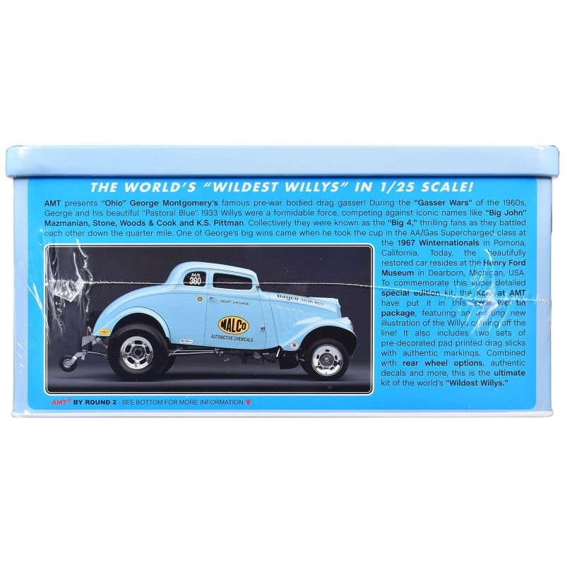 Skill 2 Model Kit 1933 Willys Gasser "Ohio George" with Collectible Tin Packaging 1/25 Scale Model by AMT-AMT-ModelCars.com