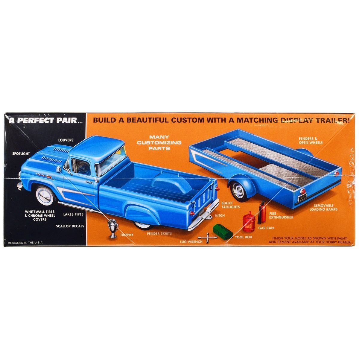 Skill 2 Model Kit 1960 Ford F-100 Pickup Truck with Trailer 3-in-1 Kit 1/25 Scale Model by AMT-AMT-ModelCars.com