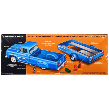 Skill 2 Model Kit 1960 Ford F-100 Pickup Truck with Trailer 3-in-1 Kit 1/25 Scale Model by AMT-AMT-ModelCars.com
