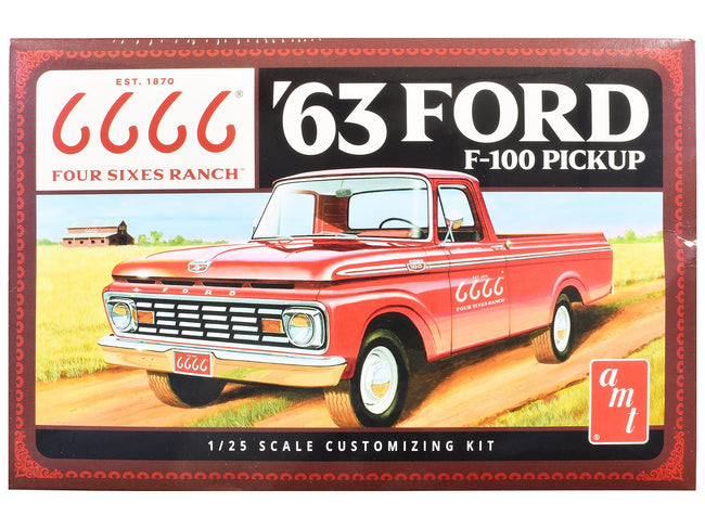 Skill 2 Model Kit 1963 Ford F-100 Pickup Truck "Four Sixes Ranch" 3-in-1 Kit 1/25 Scale Model by AMT-AMT-ModelCars.com