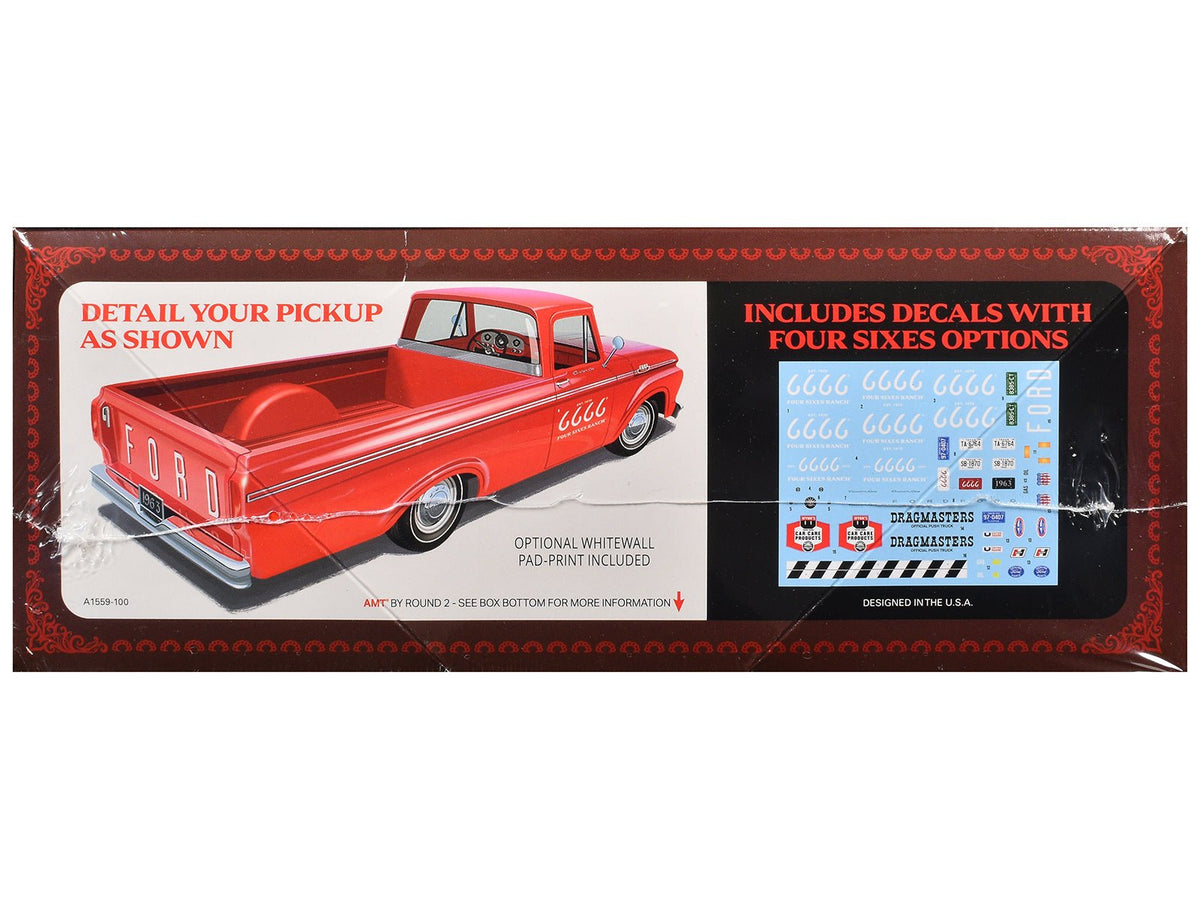Skill 2 Model Kit 1963 Ford F-100 Pickup Truck "Four Sixes Ranch" 3-in-1 Kit 1/25 Scale Model by AMT-AMT-ModelCars.com