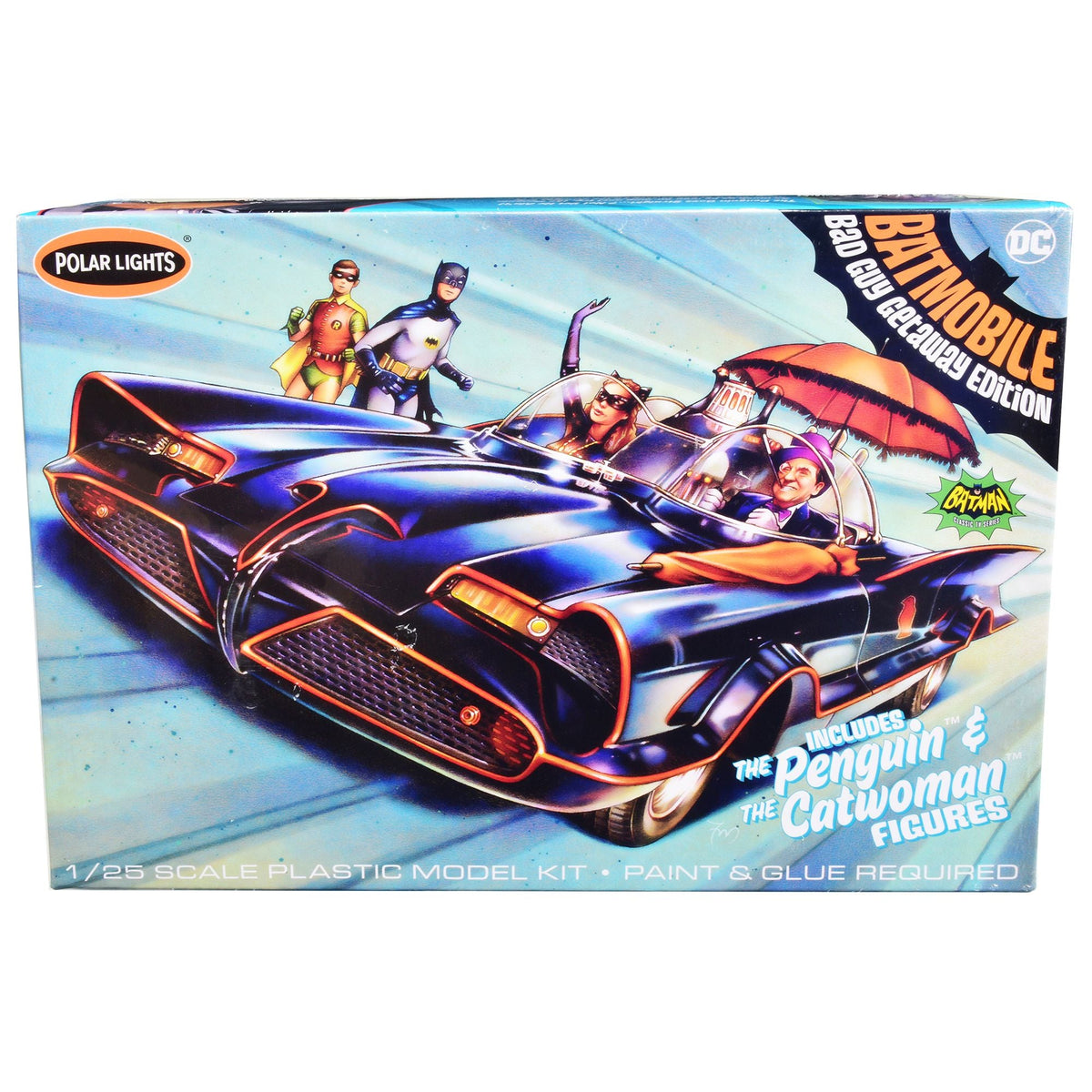 Skill 2 Model Kit 1966 Batmobile "Bad Guy Getaway Edition" with Penguin and Catwoman Figures "Batman" (1966-1968) TV Series 1/25 Scale Model by Polar Lights-Polar Lights-ModelCars.com