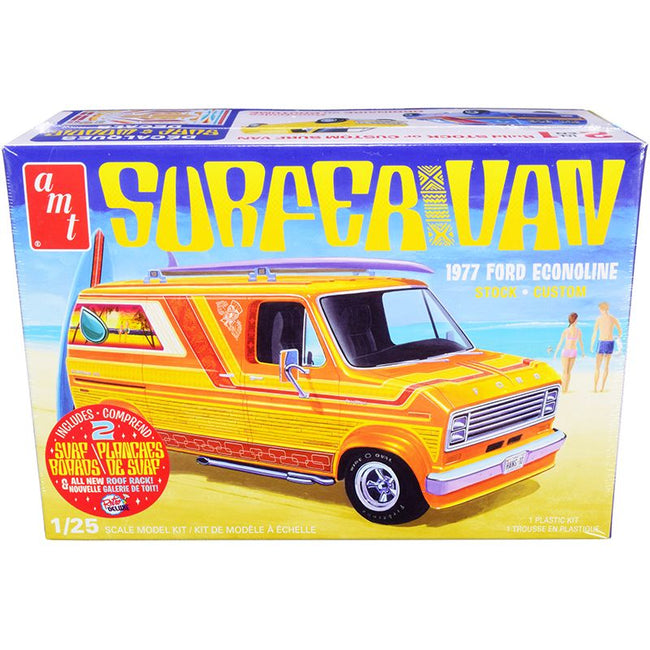 Skill 2 Model Kit 1977 Ford Econoline Surfer Van with Two Surfboards 2-in-1 Kit 1/25 Scale Model by AMT-AMT-ModelCars.com