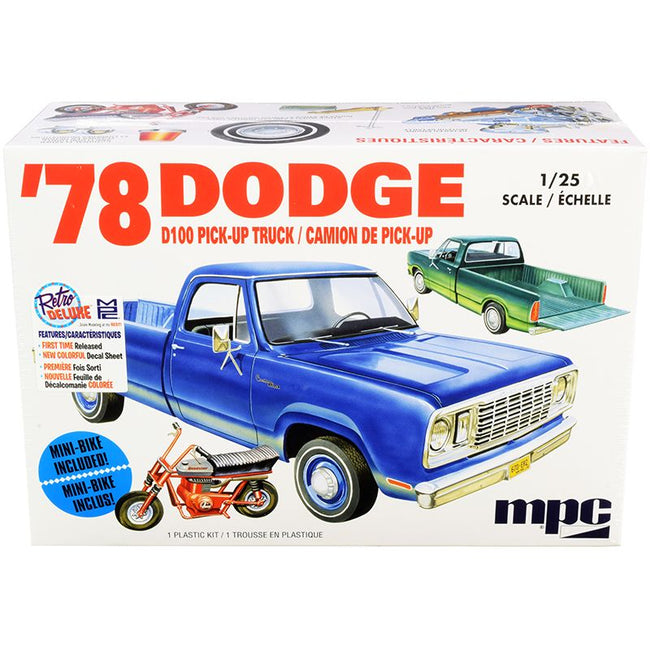 Skill 2 Model Kit 35.15Dodge D100 Pickup Truck with Mini Bike 1/25 Scale Model by MPC-MPC-ModelCars.com
