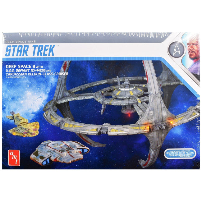 Skill 2 Model Kit Deep Space 9 Space Station with USS Defiant NX-74205 Space Ship and Cadassian Keldon-Class Cruiser "Star Trek: Deep Space Nine" (1993-1999) TV Series 1/3300 Scale Model by AMT-AMT-ModelCars.com