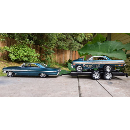 Skill 2 Model Kit "Ford Cal Drag Team" Ford Galaxie with Ford Falcon Funny Car and Trailer Set of 3 Complete Kits 1/25 Scale Models by AMT - AMT - ModelCars.com