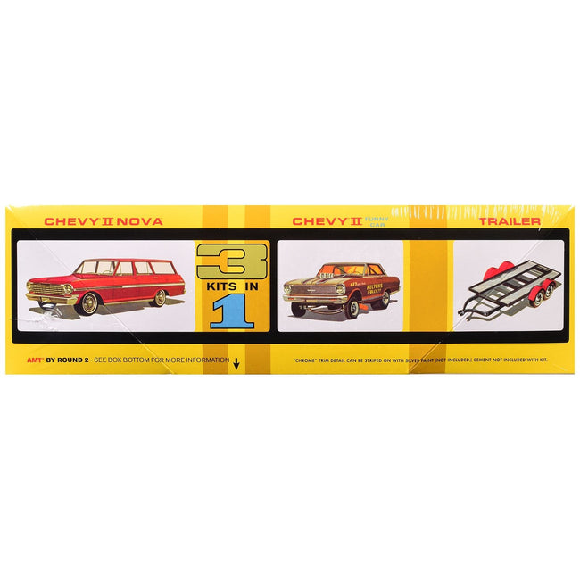 Skill 2 Model Kit Indy Drag Combo Chevrolet II Wagon and Funny Car with Trailer 3 in 1 Set 1/25 Scale Model by AMT-AMT-ModelCars.com