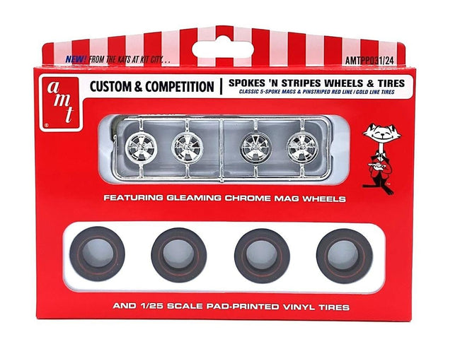 Skill 2 Model Kit "Spokes 'N Stripes" Wheels and Tires Set of 4 Pieces 1/25 Scale Model by AMT-AMT-ModelCars.com