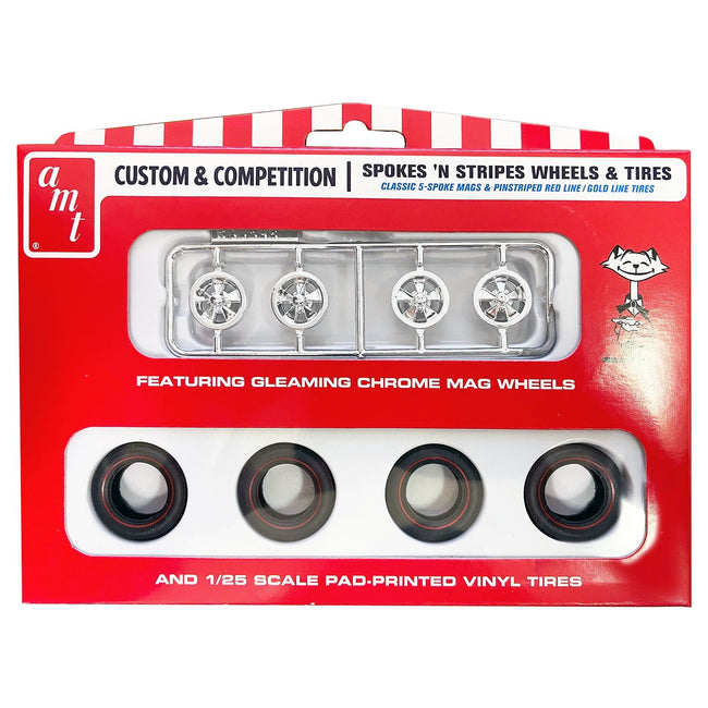 Skill 2 Model Kit "Spokes 'N Stripes" Wheels and Tires Set of 4 Pieces 1/25 Scale Model by AMT-AMT-ModelCars.com