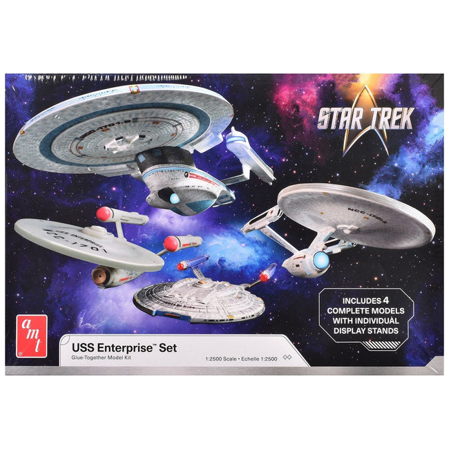 Skill 2 Model Kit U.S.S. Enterprise Four Ship Set "Star Trek" 1/2500 Scale Model by AMT-AMT-ModelCars.com