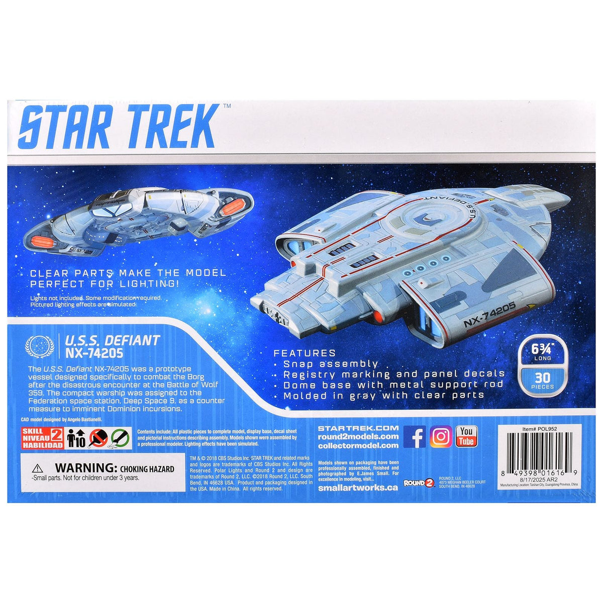 Skill 2 Snap Model Kit USS Defiant NX-74205 Starship "Star Trek: Deep Space Nine" (1993-1999) TV Series 1/1000 Scale Model by Polar Lights-Polar Lights-ModelCars.com