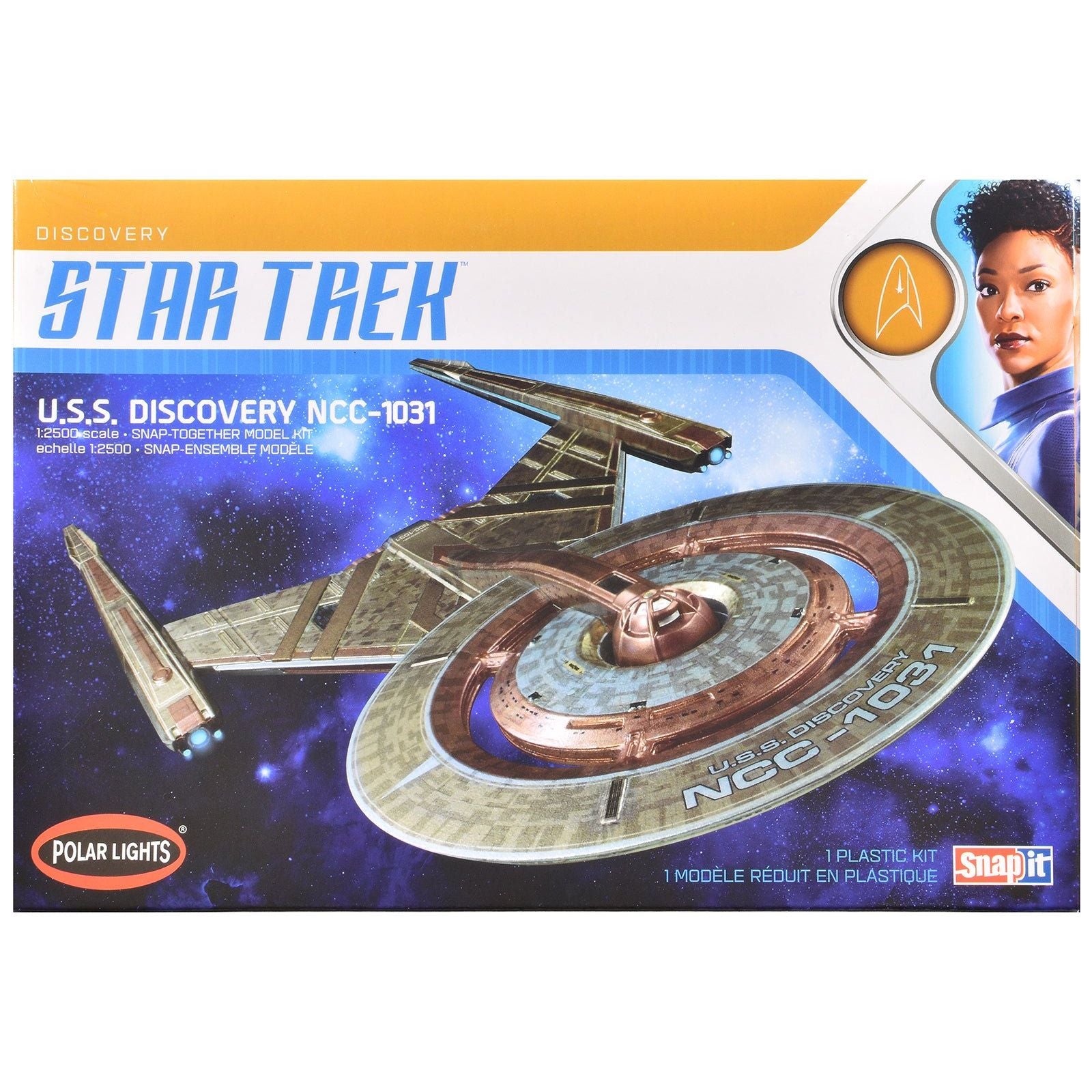 Skill 2 Snap Model Kit U.S.S. Discovery NCC - 1031 Spacecraft "Star Trek: Discovery" (2017 - 2024) TV Series 1/2500 Scale Model by Polar Lights - Polar Lights - ModelCars.com