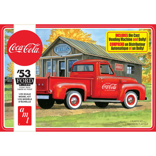 Skill 3 Model Kit 1953 Ford F-100 Pickup Truck "Coca-Cola" with Vending Machine and Dolly 1/25 Scale Model by AMT-AMT-ModelCars.com