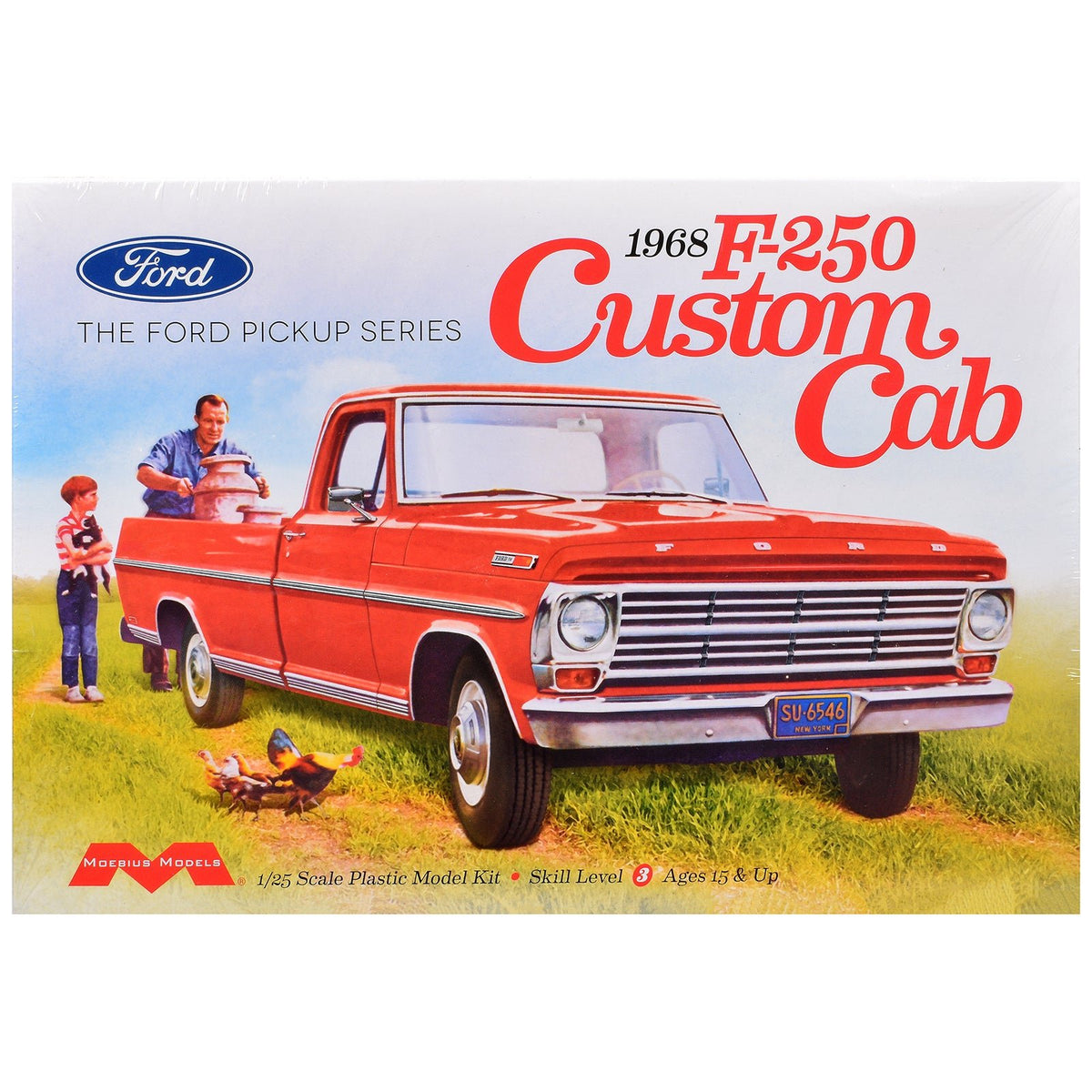 Skill 3 Model Kit 1968 Ford F-250 Custom Cab Pickup Truck 1/25 Scale Model by Moebius-Moebius-ModelCars.com