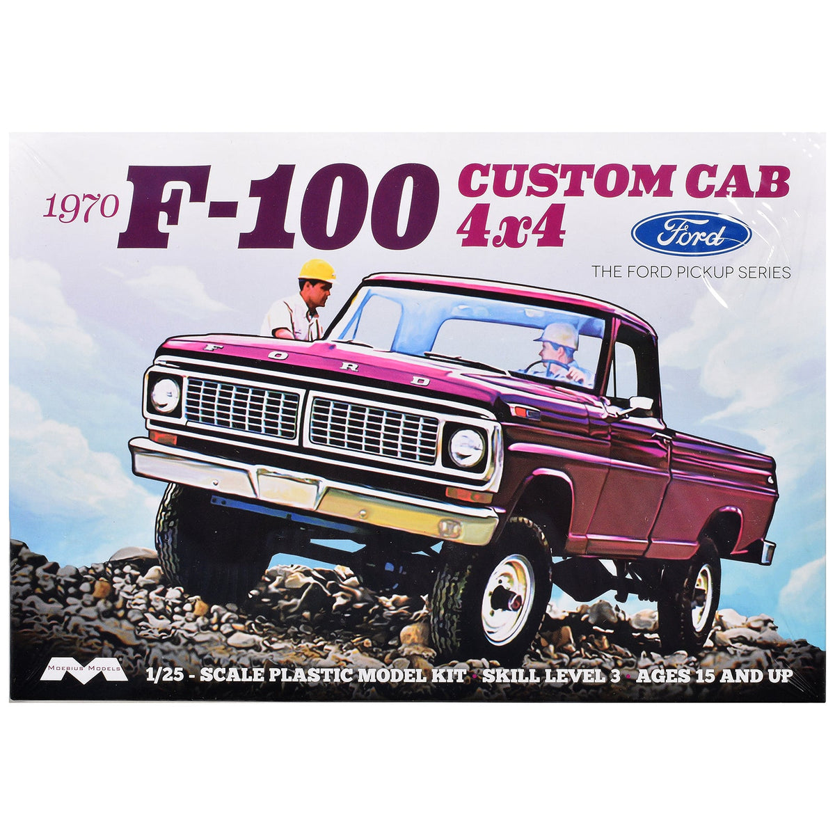 Skill 3 Model Kit 1970 Ford F-100 Custom Cab 4x4 Pickup Truck 1/25 Scale Model by Moebius-Moebius-ModelCars.com
