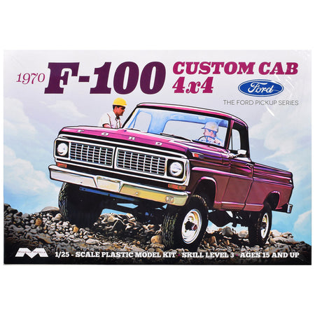 Skill 3 Model Kit 1970 Ford F-100 Custom Cab 4x4 Pickup Truck 1/25 Scale Model by Moebius-Moebius-ModelCars.com