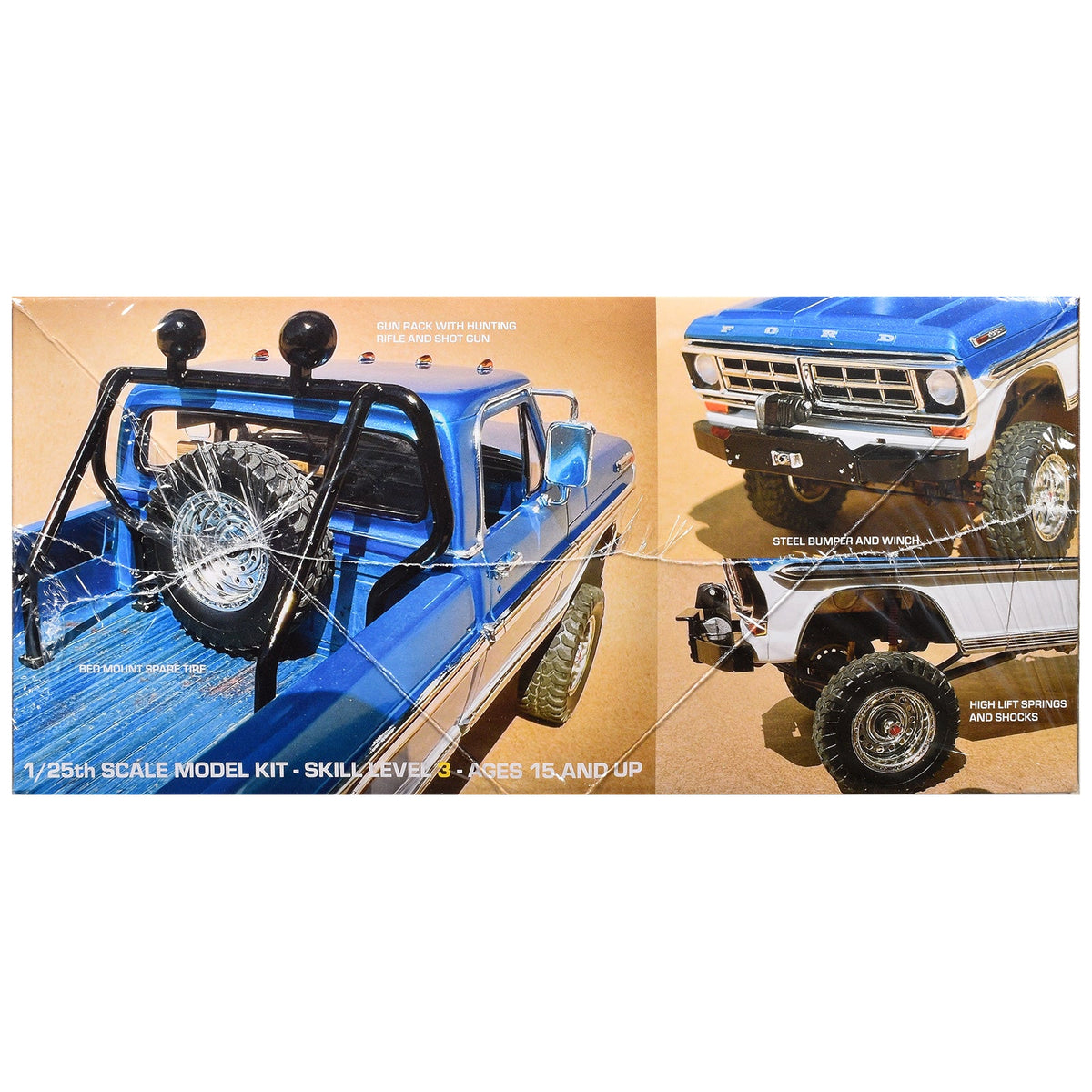 Skill 3 Model Kit 1971 Ford F-250 Custom Lifted 4x4 Pickup Truck 1/25 Scale Model by Moebius-Moebius-ModelCars.com