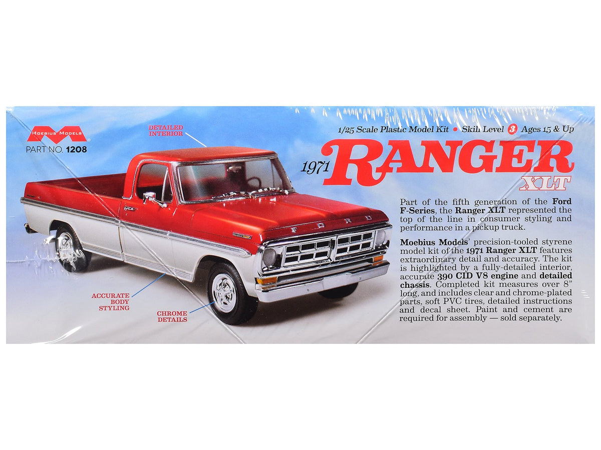 Skill 3 Model Kit 1971 Ford Ranger XLT Pickup Truck 1/25 Scale Model by Moebius-Moebius-ModelCars.com