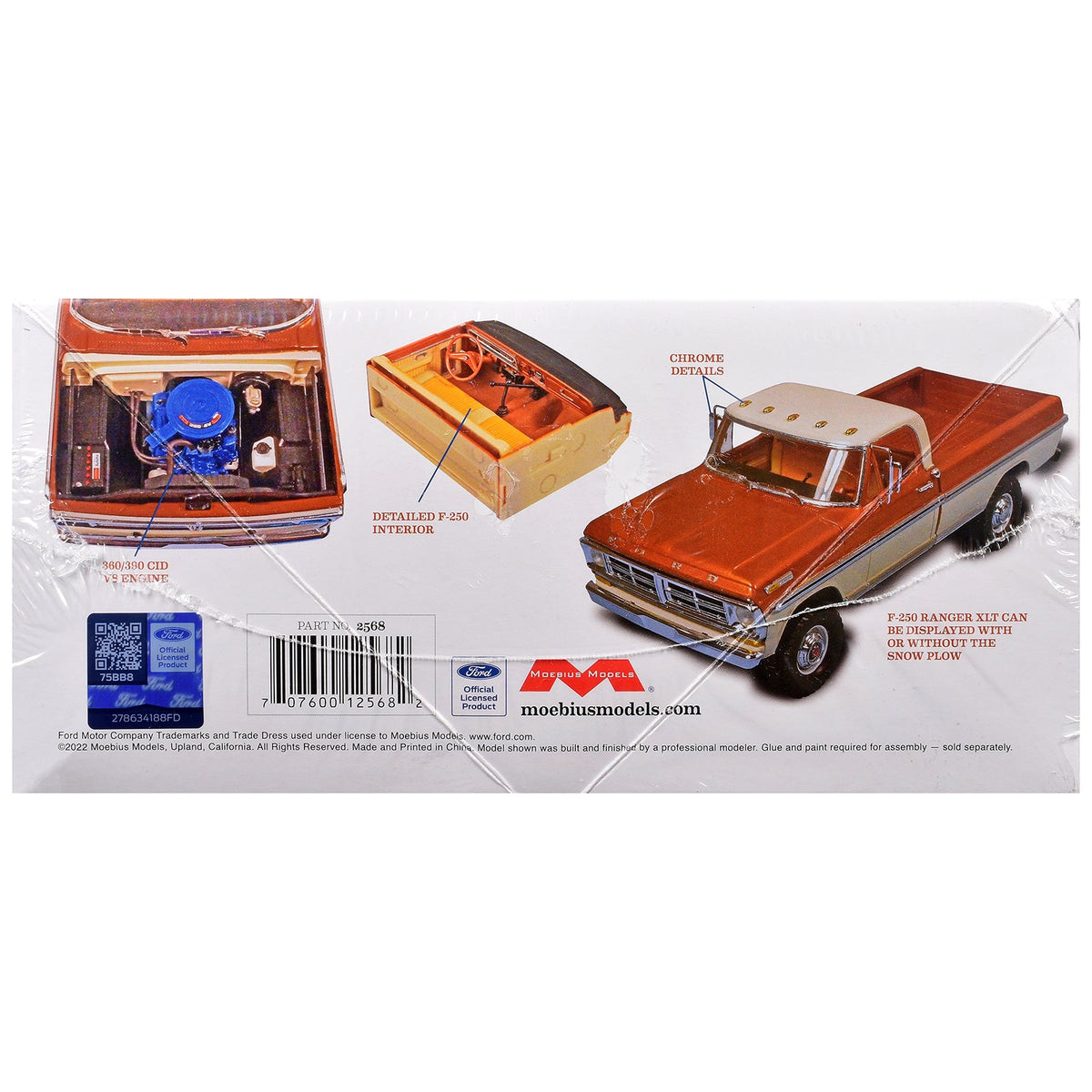 Skill 3 Model Kit 1972 Ford F-250 Ranger XLT Pickup Truck with Snow Plow 1/25 Scale Model by Moebius-Moebius-ModelCars.com