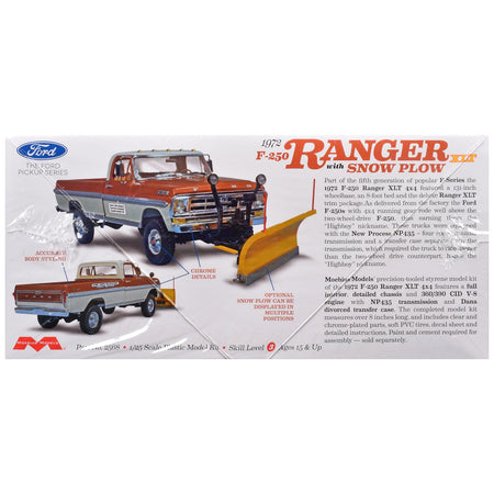 Skill 3 Model Kit 1972 Ford F-250 Ranger XLT Pickup Truck with Snow Plow 1/25 Scale Model by Moebius-Moebius-ModelCars.com