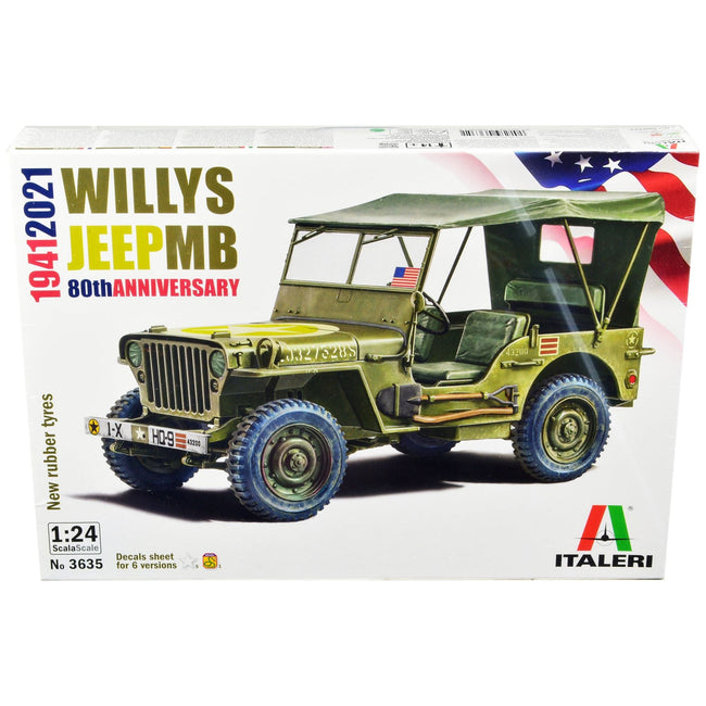 Skill 3 Model Kit Willys Jeep MB 80th Anniversary (1941-2021) 1/24 Scale Model by Italeri-Italeri-ModelCars.com