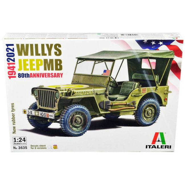 Skill 3 Model Kit Willys Jeep MB 80th Anniversary (1941-2021) 1/24 Scale Model by Italeri-Italeri-ModelCars.com