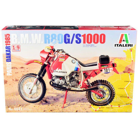 Skill 5 Model Kit BMW R80 G/S 1000 #101 Motorcycle Gaston Rahier Winner "Paris-Dakar" (1985) 1/9 Scale Model by Italeri-Italeri-ModelCars.com