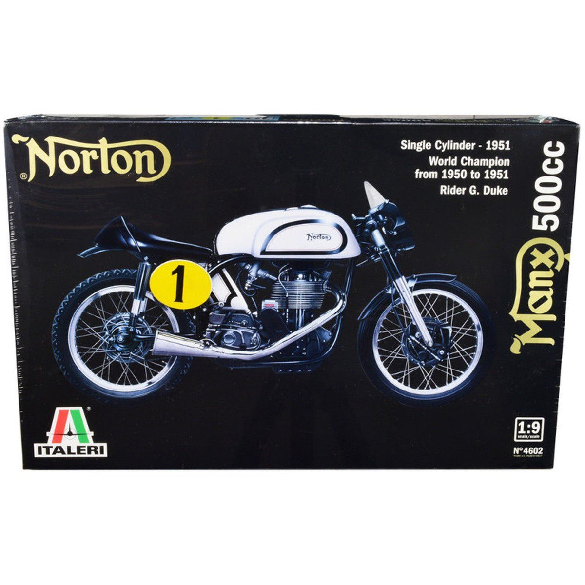 Skill 5 Model Kit Norton Manx 500cc Motorcycle #1 "World Champion 1950 to 1951" 1/9 Scale Model by Italeri-Italeri-ModelCars.com