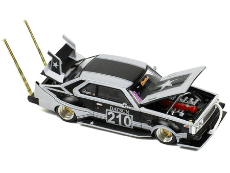 Skyline C210 "Bosozoku Style" RHD (Right Hand Drive) 210 Matt Black and Silver 1/64 Diecast Model Car by Pop Race-Pop Race-ModelCars.com