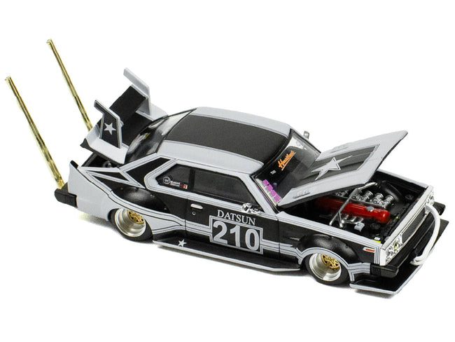 Skyline C210 "Bosozoku Style" RHD (Right Hand Drive) 210 Matt Black and Silver 1/64 Diecast Model Car by Pop Race-Pop Race-ModelCars.com