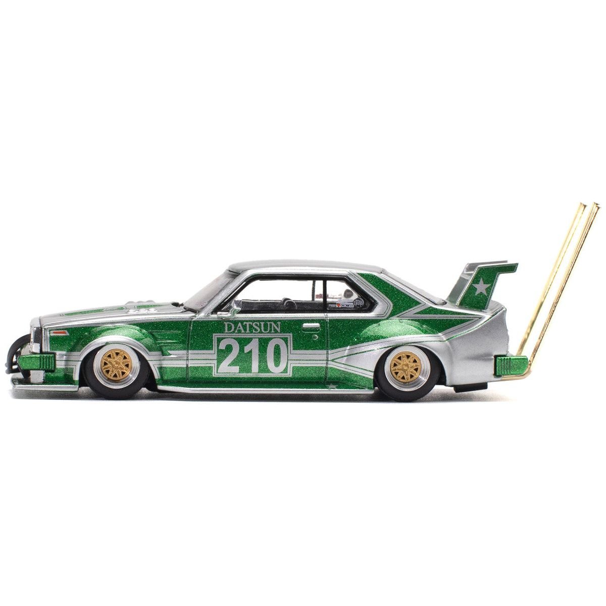 Skyline C210 Kaido Racer "Bosozoku Style" RHD (Right Hand Drive) 210 Green and Silver 1/64 Diecast Model Car by Pop Race - Pop Race - ModelCars.com