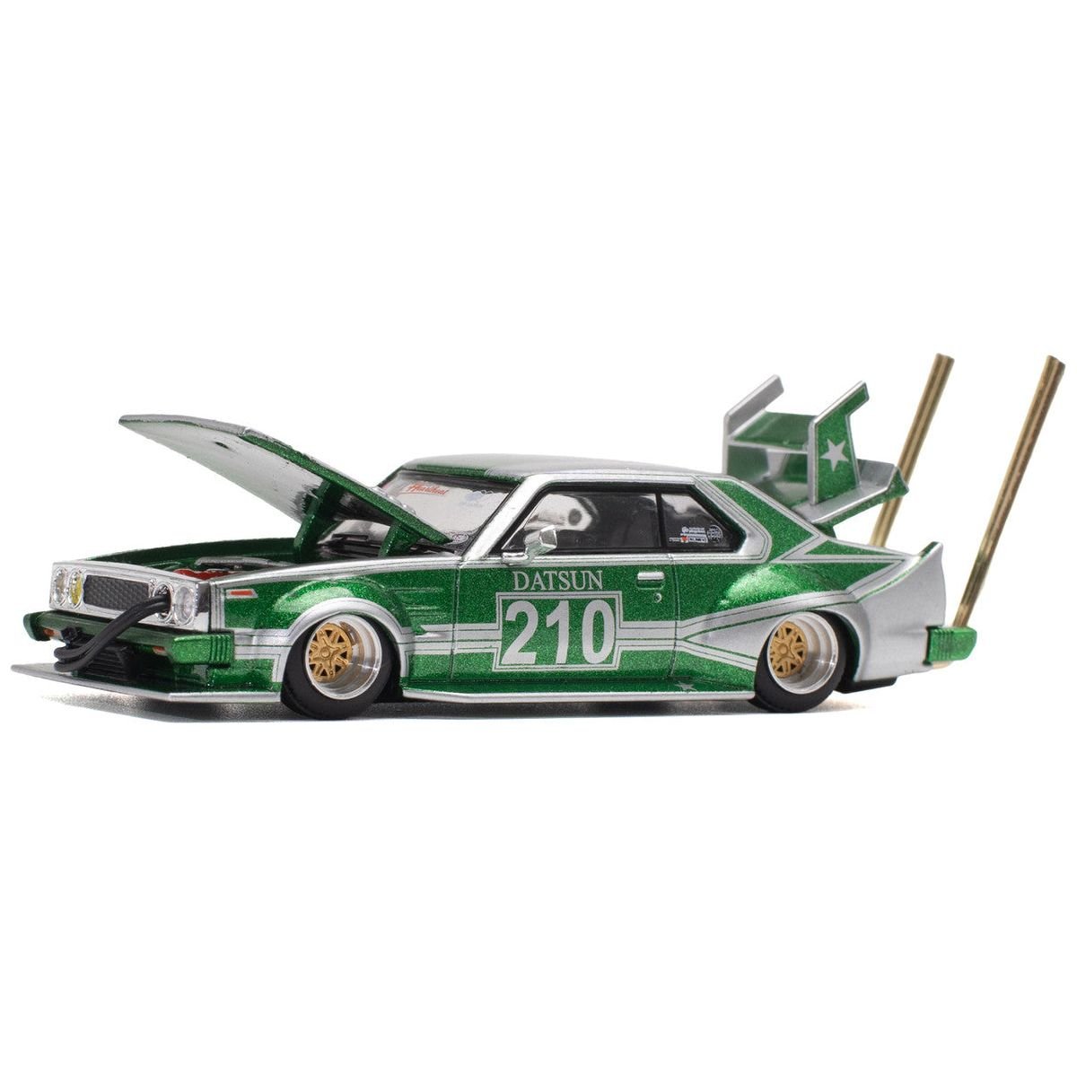 Skyline C210 Kaido Racer "Bosozoku Style" RHD (Right Hand Drive) 210 Green and Silver 1/64 Diecast Model Car by Pop Race - Pop Race - ModelCars.com