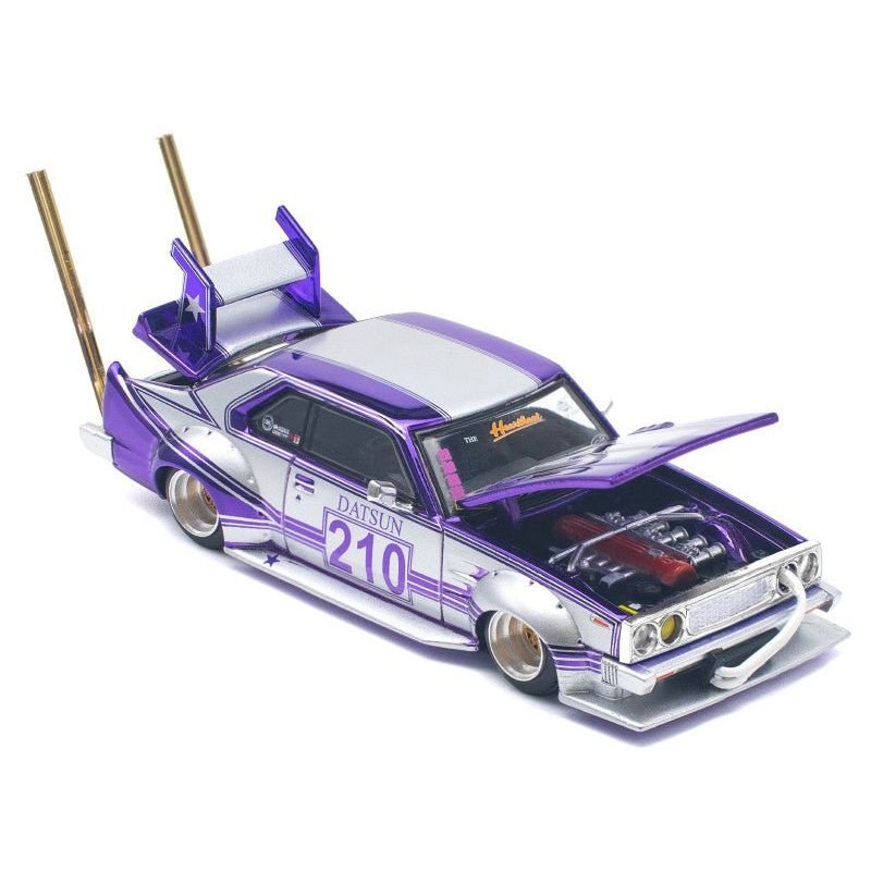 Skyline C210 Kaido Racer "Bosozoku Style" RHD (Right Hand Drive) #210 Purple and Silver 1/64 Diecast Model Car by Pop Race-Pop Race-ModelCars.com