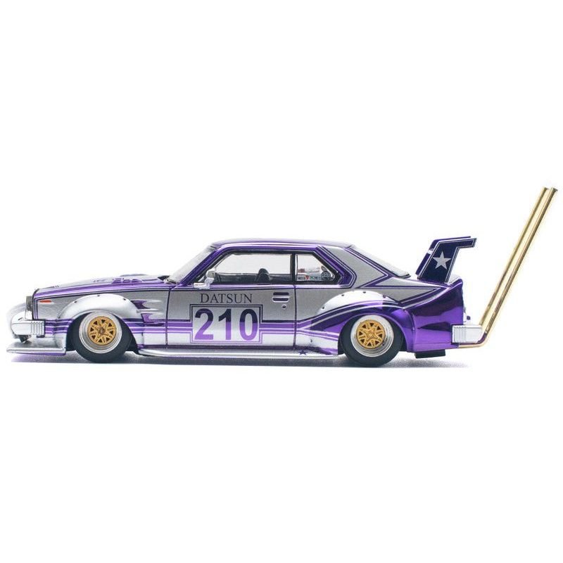 Skyline C210 Kaido Racer "Bosozoku Style" RHD (Right Hand Drive) #210 Purple and Silver 1/64 Diecast Model Car by Pop Race-Pop Race-ModelCars.com