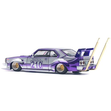 Skyline C210 Kaido Racer "Bosozoku Style" RHD (Right Hand Drive) #210 Purple and Silver 1/64 Diecast Model Car by Pop Race-Pop Race-ModelCars.com