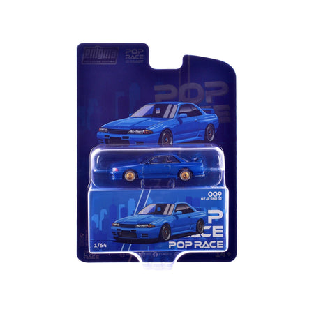 Skyline GT-R BNR32 RHD (Right Hand Drive) Blue Metallic "Enigma Exclusive Edition" 1/64 Diecast Model Car by Pop Race-Pop Race-ModelCars.com